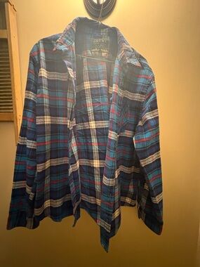 Jachs Blue and White Plaid Flannel Shirt with Red Accent